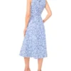 NARA Floral Denim Scoop Neck Midi Dress