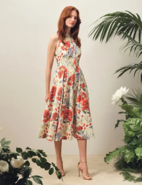 NOEMIA Floral Sleeveless Collared Midi Dress