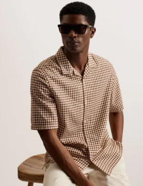 OISE Textured Grid Cotton Short Sleeve Shirt