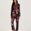 OKUNIT Tapered Leg Floral Print Tailored Trousers
