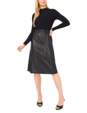 ONEIDA Mock Neck Midi Dress with Faux Leather Skirt