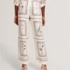 ORNITHA Panel Print Silk Linen Wide Leg Trousers