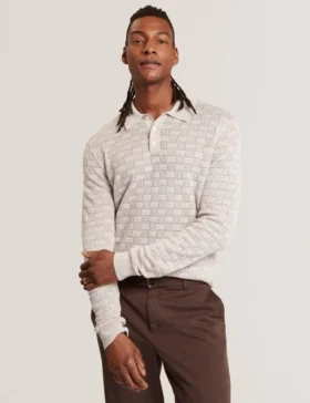 OSAKA Textured Silk Blend Long Sleeve Polo