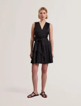 OTIANA Sleeveless Tie Waist Tiered Mini Dress