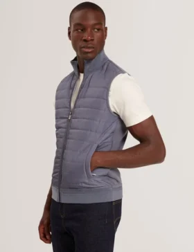 PAFAVOR Quilted Front Funnel Neck Zip-Up Gilet