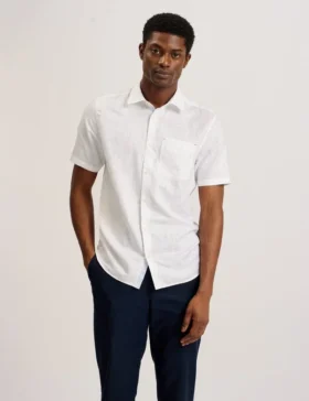 PALOMAS Short Sleeve Textured Linen Cotton Shirt