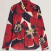 PHELIN Red Blooms Print Cotton Stretch Shirt