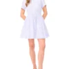 PRENTISS Striped Cotton Drawstring Mini Shirt Dress