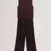 RAYYNA Wide Leg Satin Jumpsuit With Knitted Tank