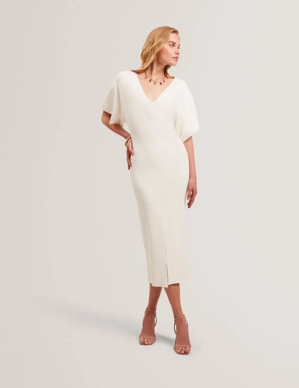 REBEXXA Wide Sleeve Knitted Bodycon Midi Dress REBEXXA Wide Sleeve Knitted Bodycon Midi Dress