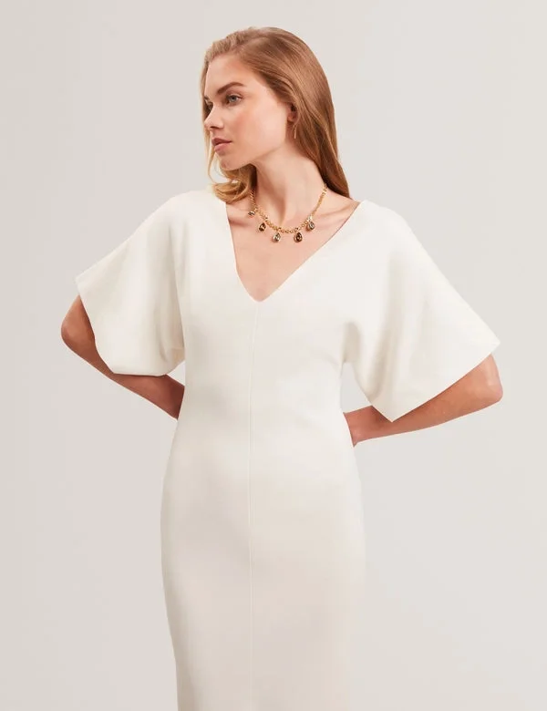 REBEXXA Wide Sleeve Knitted Bodycon Midi Dress REBEXXA Wide Sleeve Knitted Bodycon Midi Dress