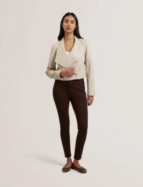 RIYOZE Wrap Front Cropped Leather Jacket