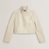 RIYOZE Wrap Front Cropped Leather Jacket