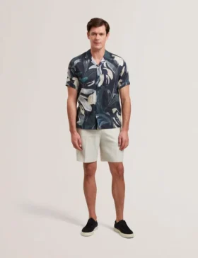 ROGNSKI Relaxed Floral Short Sleeve Linen Shirt