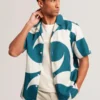 ROLDAN Short Sleeve Oversized Linen Blend Swirl Print Shirt