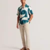 ROLDAN Short Sleeve Oversized Linen Blend Swirl Print Shirt