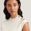 RONDHER Rose Button Wool Knit Tank Top