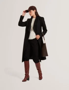 ROSE Mid Length Belted Wool Wrap Coat