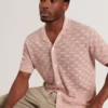 ROWWANN Basket Knit Silk Blend Short Sleeve Shirt