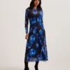 ROZEEN Mesh Long Sleeve Printed Dress