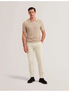 RUZZA Textured Stripe Open Neck Knitted Polo Shirt
