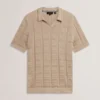 RUZZA Textured Stripe Open Neck Knitted Polo Shirt