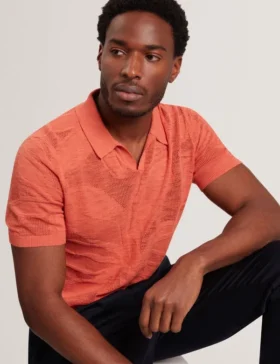 SIDRAHA Jacquard Mesh Knit Open Neck Polo