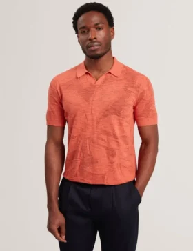 SIDRAHA Jacquard Mesh Knit Open Neck Polo