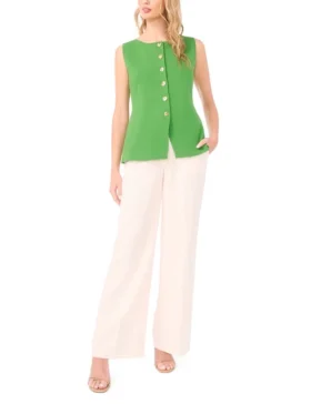 Sleeveless Button Down Crew Neck Button Down With Novelty Button