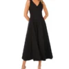 SLEEVELESS V-NECK PLEATED MAXI DRESS Black