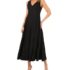 SLEEVELESS V-NECK PLEATED MAXI DRESS Black