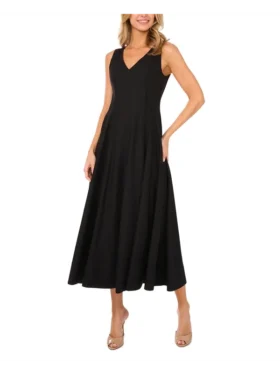 SLEEVELESS V-NECK PLEATED MAXI DRESS Black
