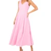 SLEEVELESS V-NECK PLEATED MAXI DRESS Lt-Pink