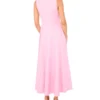 SLEEVELESS V-NECK PLEATED MAXI DRESS Lt-Pink