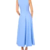 SLEEVELESS V-NECK PLEATED MAXI DRESS Mid-Blue