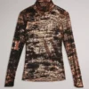SOFIY Foil Print High Neck Mesh Top