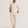 T STITCH LONG SLEEVE CREW NECK SWEATER Egret Heather