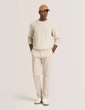T STITCH LONG SLEEVE CREW NECK SWEATER Egret Heather