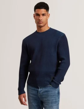 TIMMNO Plated Rib Knit Crew Neck Sweater