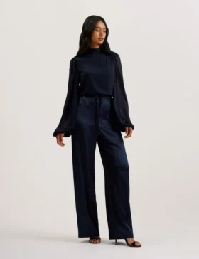 UMAIBO Satin Wide Leg Drawstring Joggers