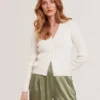 V-NECK CARDIGAN WITH RIB Ivory