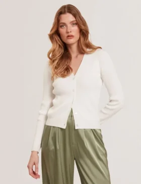 V-NECK CARDIGAN WITH RIB Ivory