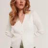 V-NECK CARDIGAN WITH RIB Ivory
