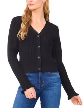 V-NECK CROP CARDIGAN WITH RIB Black