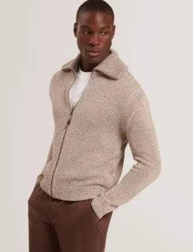 VARINK Twisted Yarn Knit Zip-Through Jumper