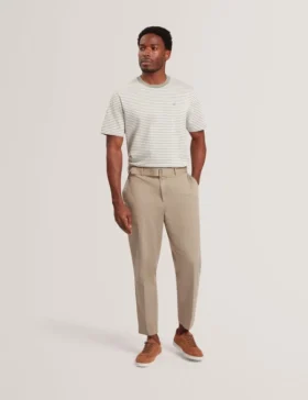 VEXRIN Textural Stripe Crew Neck Cotton T-Shirt