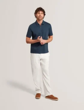 VICTOR Textured Grid Zip Neck Cotton Polo