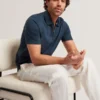 VICTOR Textured Grid Zip Neck Cotton Polo