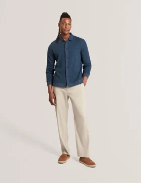 WILKES Long Sleeve Textured Button-Through Polo