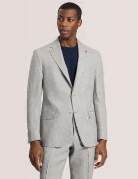 WINFRED Single Breasted Two Button Notch Flat Front Linen Suit Jacket